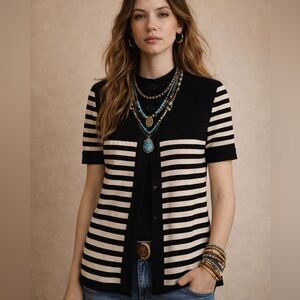 Love On A Hanger Top Open Shrug Striped Black Cream Top Medium Wednesday Addams